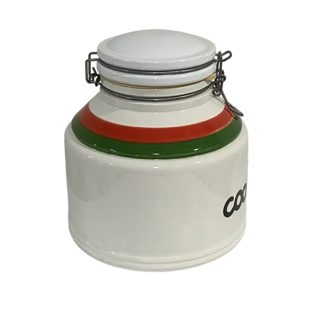 Vintage 1970s Massimo Baldelli Line Italia Cookie Jar White Red Green Ceramic